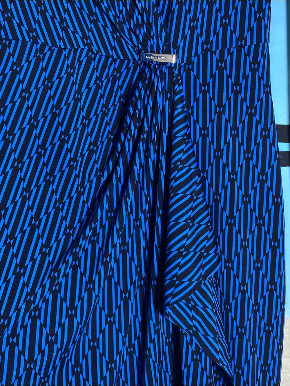 Michael Kors Blue and Black Patterned Wrap-Style Dress